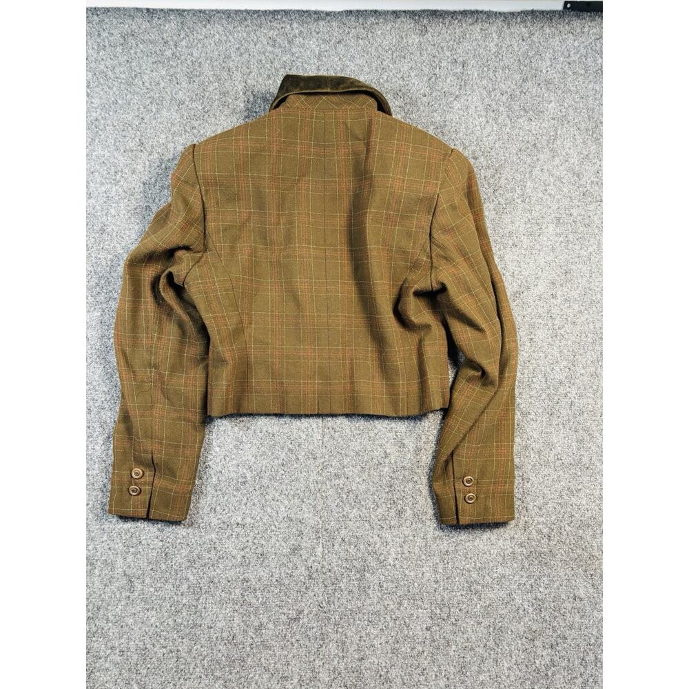 Vintage women’s blazer fitted plaid Green Kasper 80s Velvet Collar 2P - Picture 4 of 5